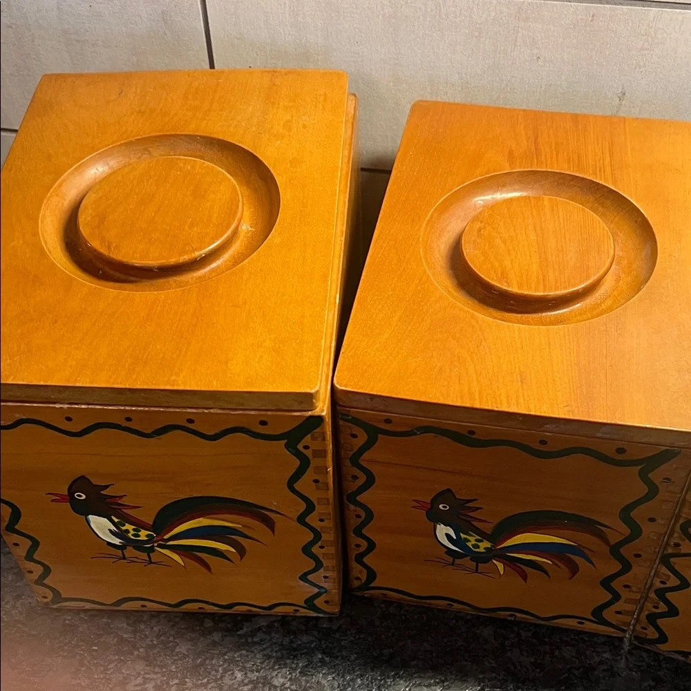 Woodpecker Woodware  painted Set of Rooster Design Wood Canisters. ADORABLE